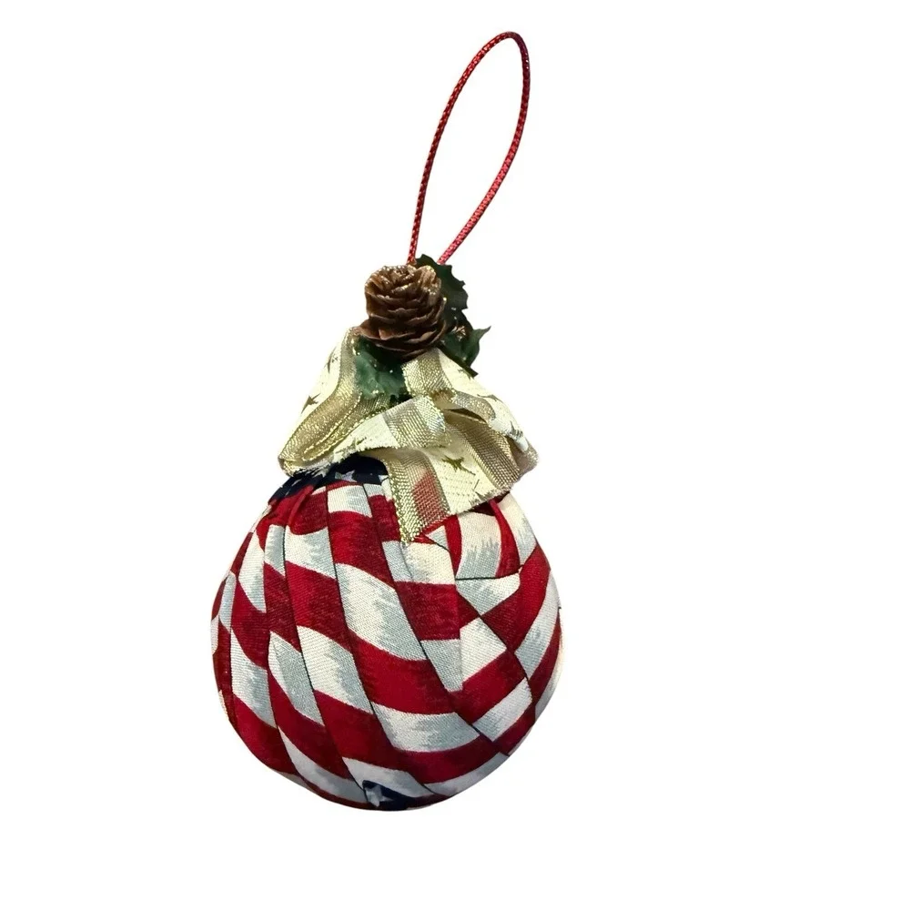 Vintage Handcrafted Patriotic Christmas Ornament  Quilted Folk Art USA